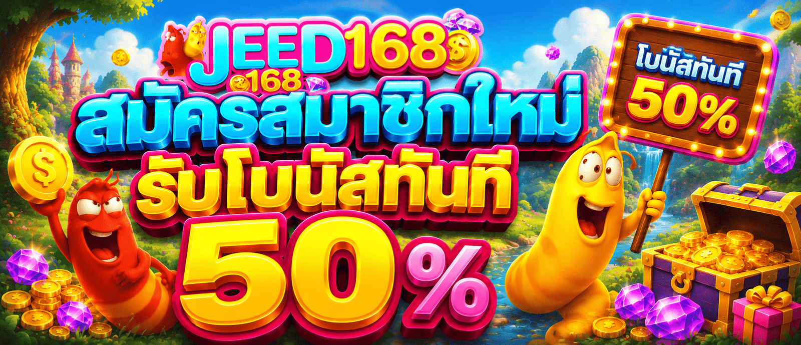 สมัครสมาชิกใหม่รับโบนัสทันที 50 %